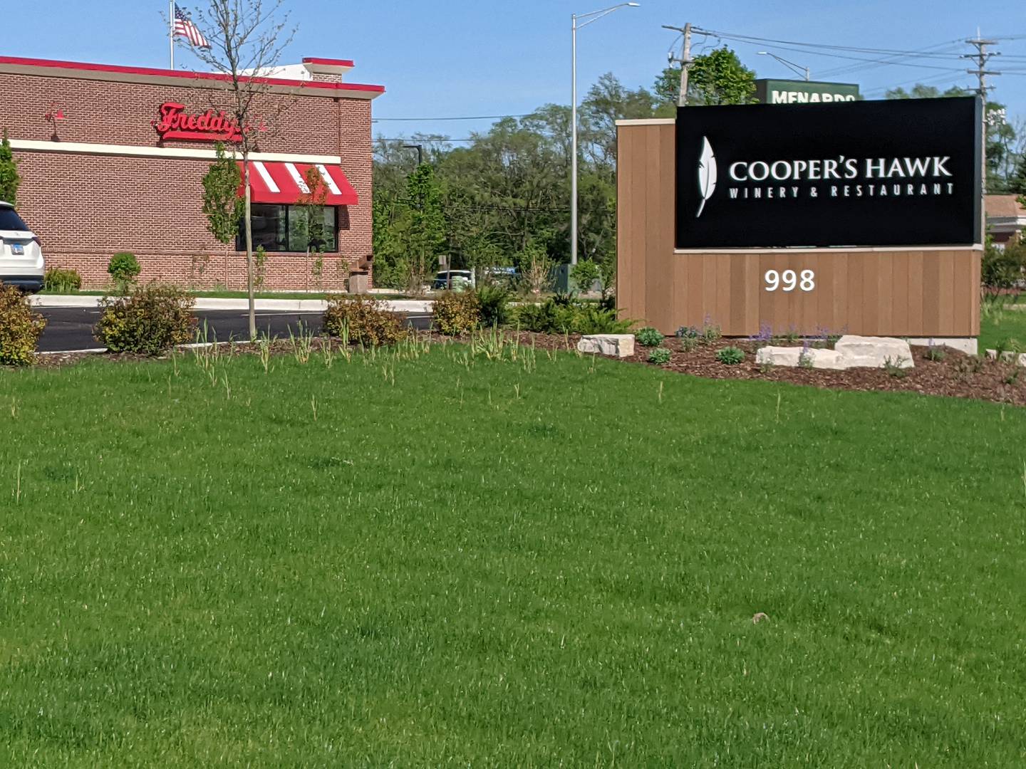 Cooper’s Hawk is located near Freddy’s Frozen Custard & Steakburgers, which opened last November. The fast-casual restaurant chain sells steak burgers that are cooked-to-order, all-beef hot dogs and chicken sandwiches along with freshly churned frozen custard treats.