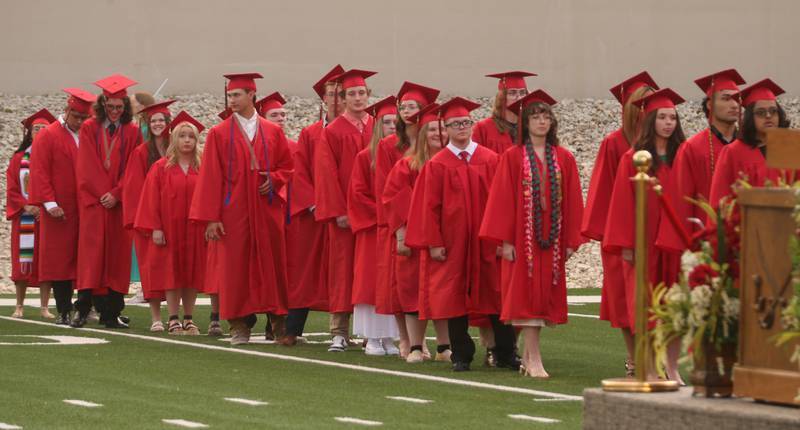 La Salle-Peru Township High School class of 2024 students gather in line to receive their diplomas for the 126th annual commencement graduation ceremony on Thursday, May 16, 2024 in Howard Fellows Stadium.