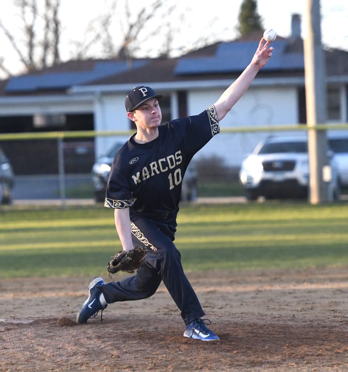 Polo's Carter Merdian pitches against Forreston during an April 6 game in Polo.