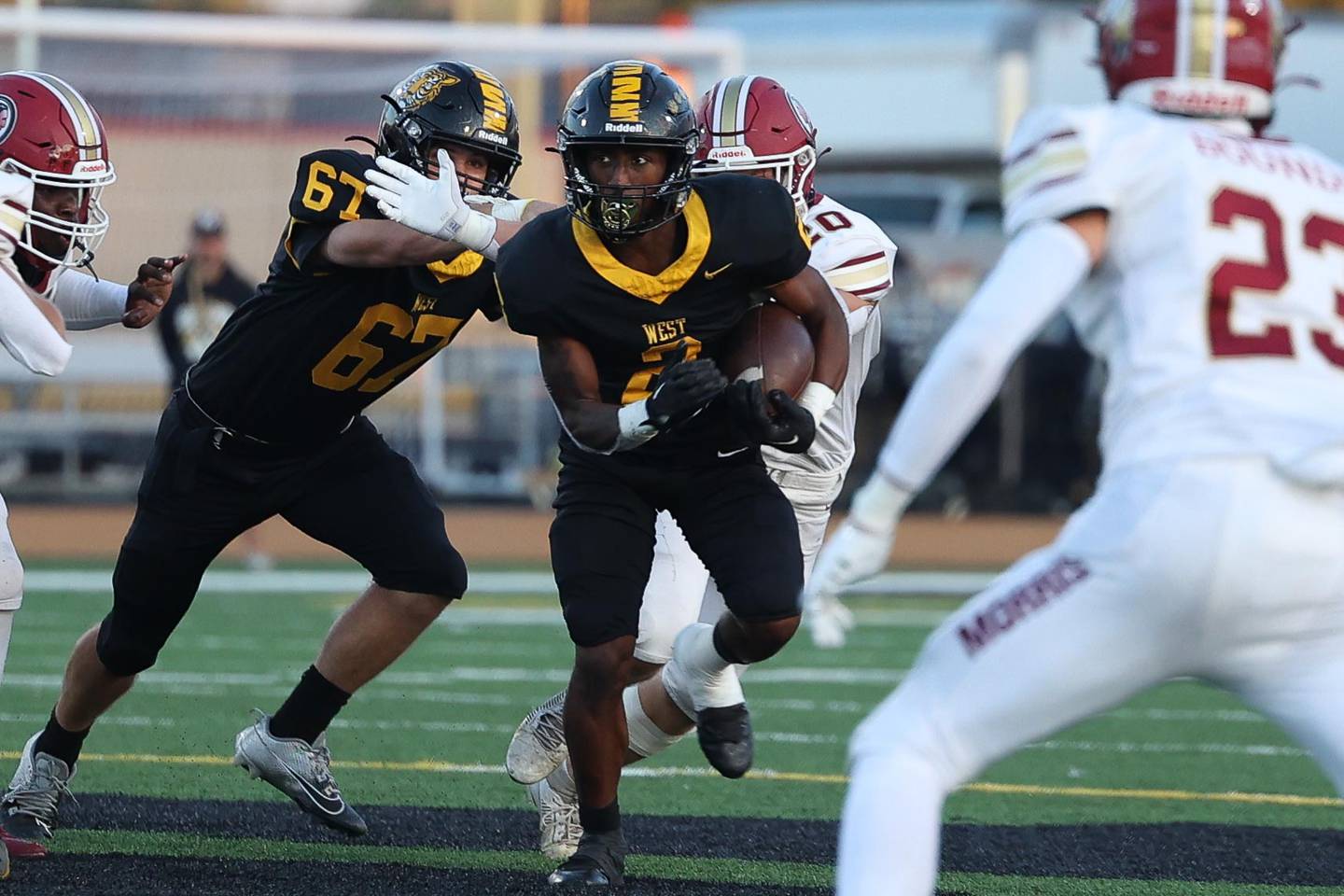 Joliet West’s Gerard Bush rushes against Morris on Friday, Sept. 6, 2024 in Joliet.