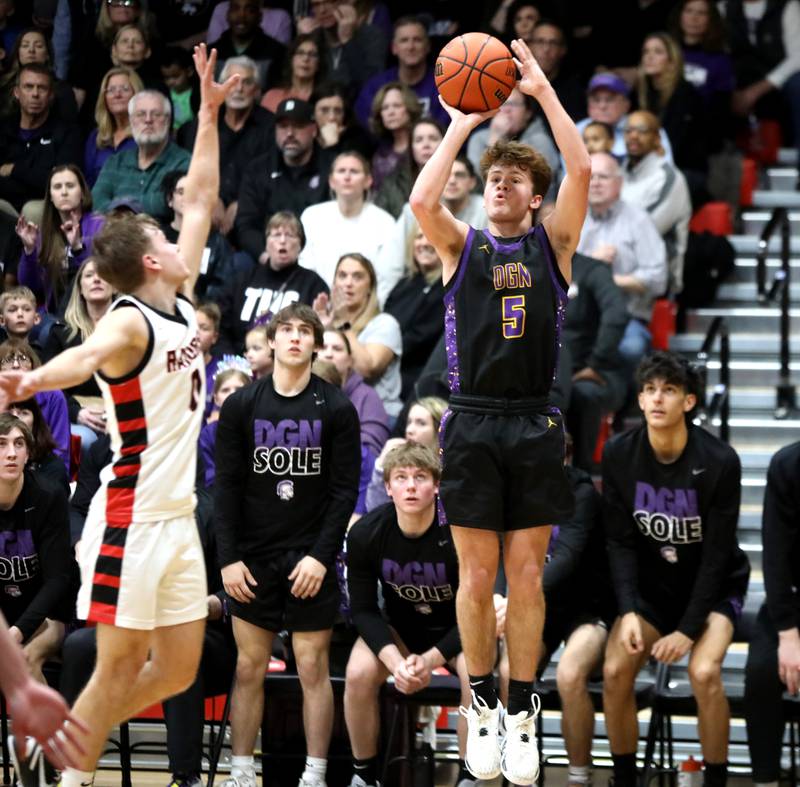 Downers Grove North’s Owen Thulin shoots the ball during the Class 4A East Aurora Boys Basketball Sectional final against Bolingbrook on Friday, March 1, 2024.