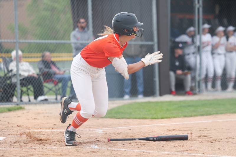 Lincoln-Way West’s Reese Rourke connects for a single against Lincoln-Way Central on Tuesday, May 14, 2024 in New Lenox.