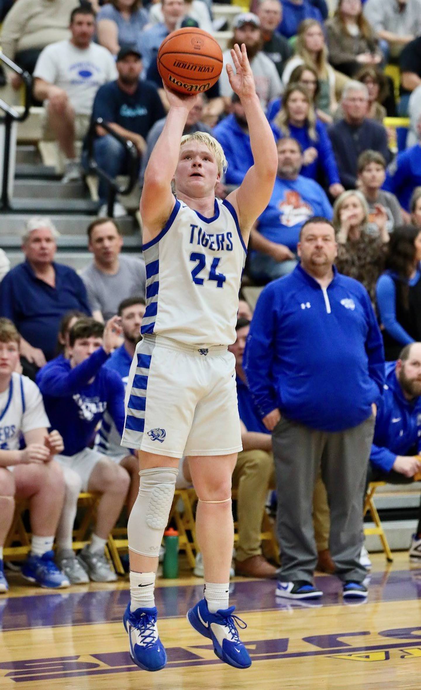 Princeton's Daniel Sousa launches a second-half 3-pointer in Tuesday's Class 2A regional semifinal at Mendota. The TIgers beat Rockford Christian 69-66 to advance to Friday's championship game.