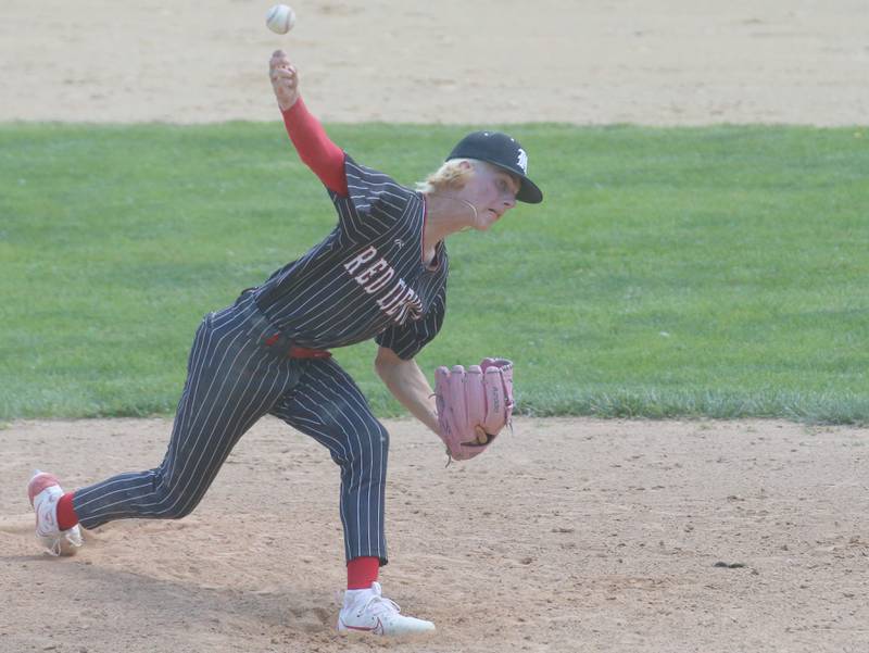 Hall's Max Bryant lets go of a pitch during the Class 2A Regional game on Saturday, May 18, 2024 at Kirby Park in Spring Valley.