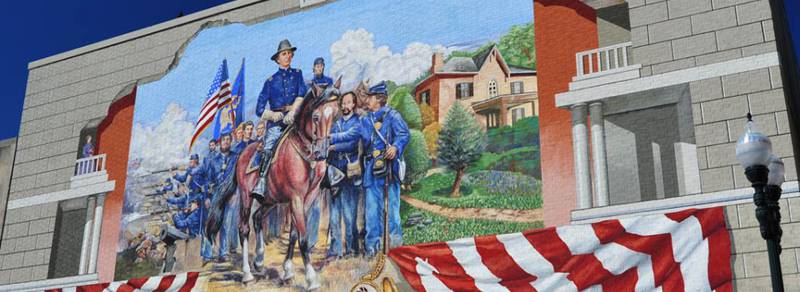 A downtown Ottawa mural features Brig. Gen. WHL Wallace, an Ottawa attorney, who was mortally wounded at the Battle of Shiloh in April of 1862.