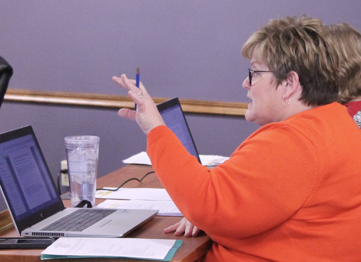 Superintendent Margo Empen discusses the proposal for a therapeutic day school during the Dixon Public Schools board of education meeting on Wednesday, April 19., 2023.