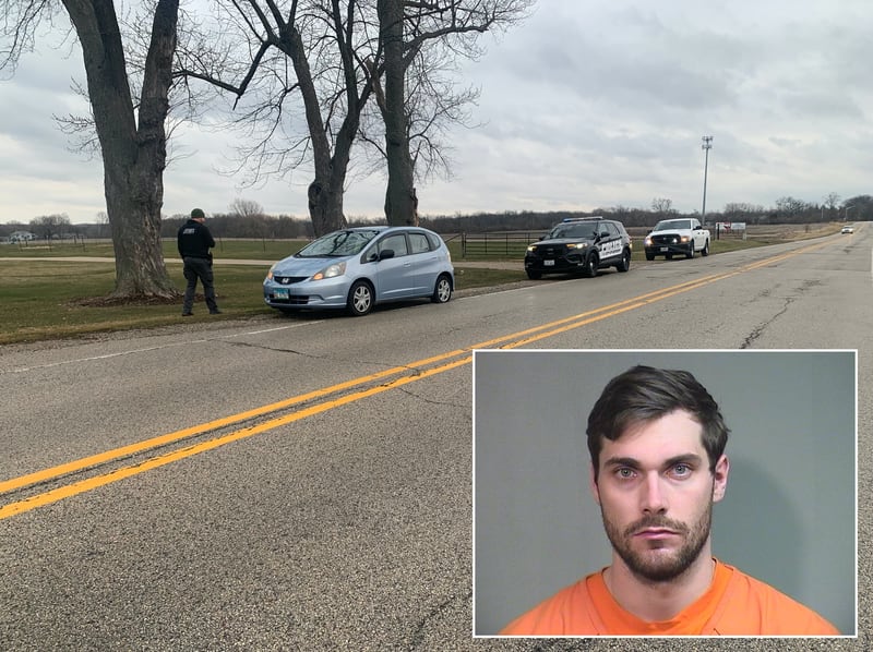 Nicholas C. Lopardo, inset, is charged with shooting at three occupied vehicles, including one driven by a mail carrier, another a McHenry police vehicle and a third a McHenry County Sheriff's Office vehicle, near the intersection of Veterans Parkway and Barreville Road in McHenry.