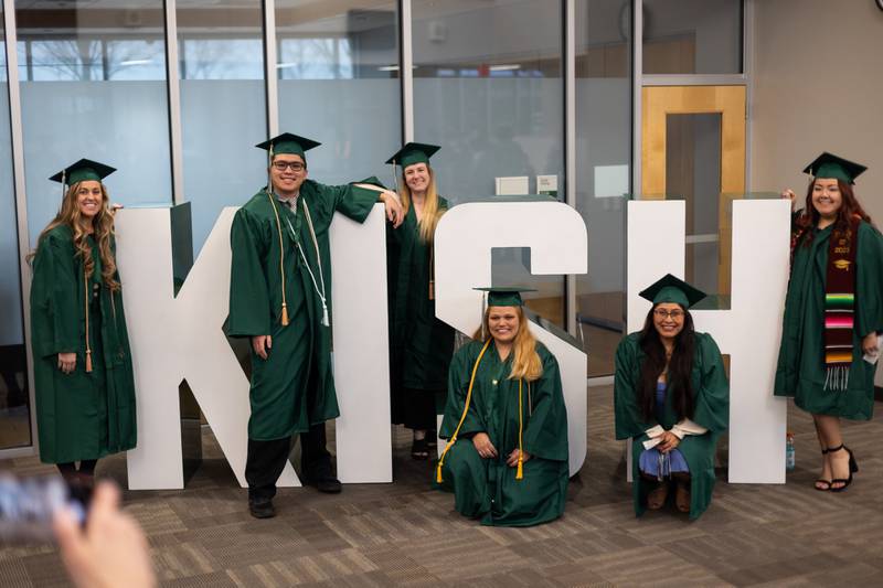 Kishwaukee College graduates pose for a photo at the College’s Fall 2023 Commencement Ceremony on Saturday, Dec. 16, 2023. A total of 257 students applied to graduate and were eligible to participate in the ceremony.