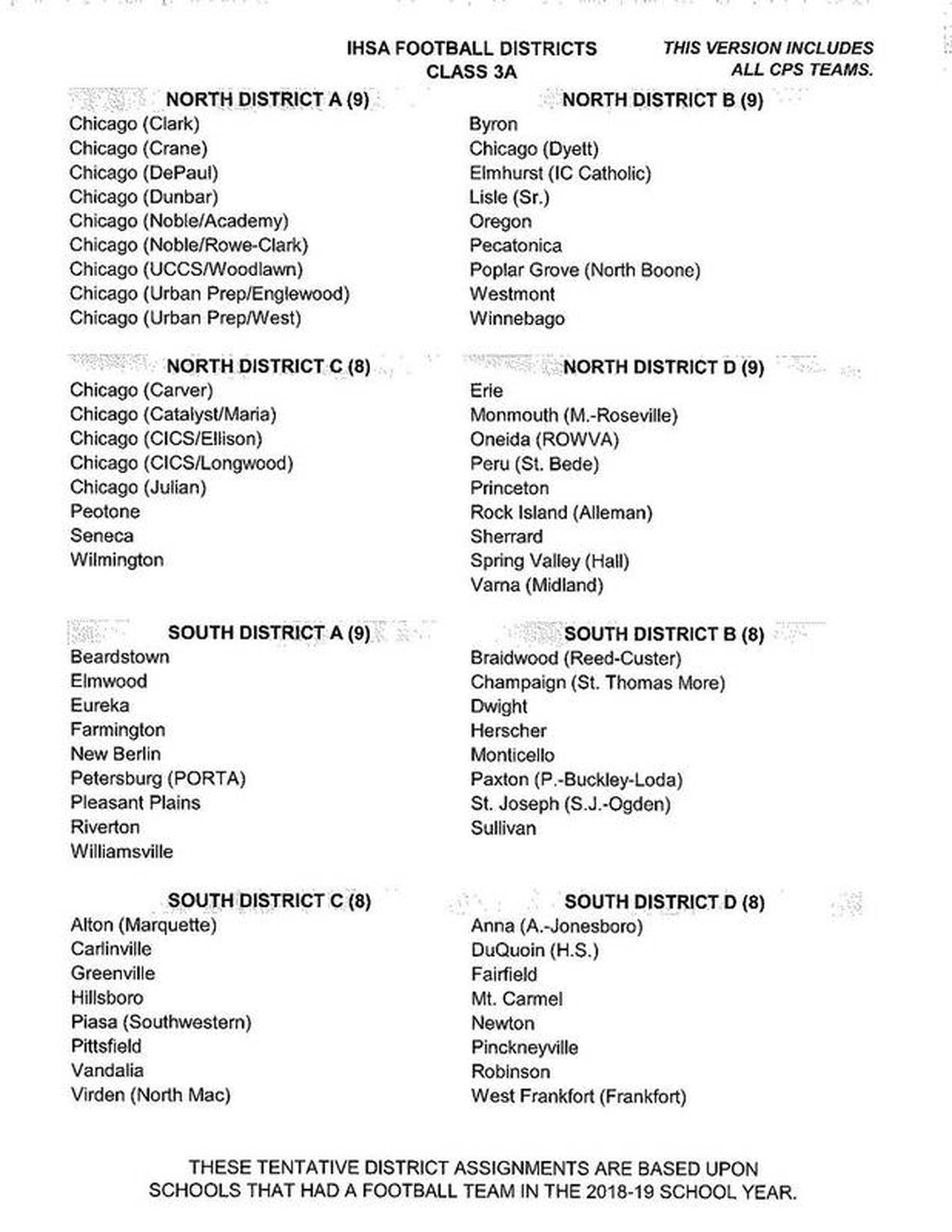 IHSA draft of football redistricting model: Class 3A