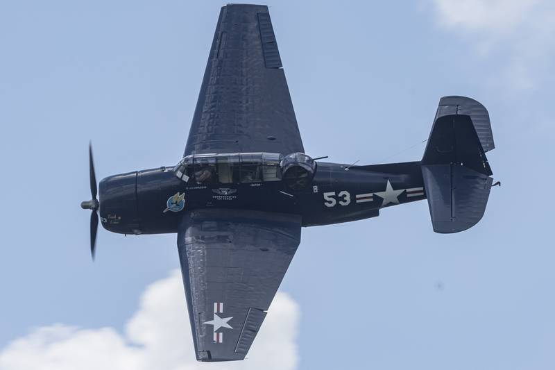 A TBM-3 Avenger belonging to the Missouri Wing of the Commemorative Airforce was one of multiple Avengers flying over Illinois Valley Regional Airport for the TBM Reunion and Salute To Veterans on May 18, 2024.