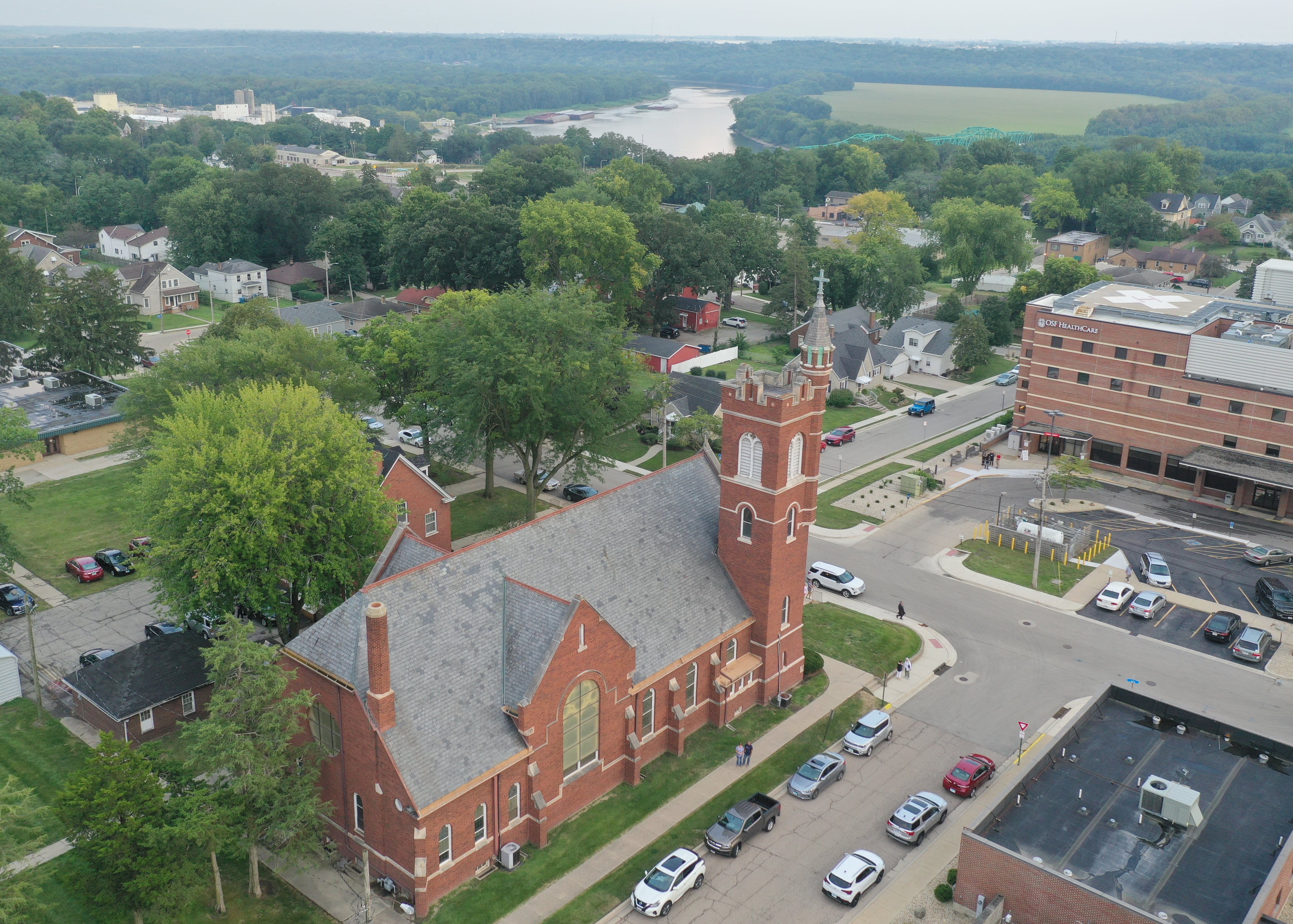 An aerial photo of St. Mary's Church during the final Mass on Thursday, Aug. 15, 2024 in Peru. The church was founded in 1867.