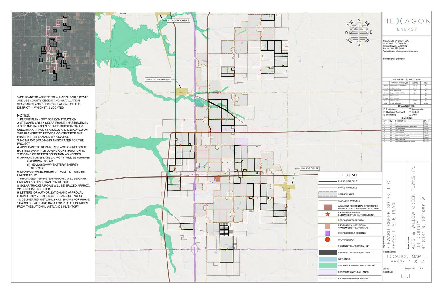 A preliminary site drawing for phases 1 and 2 of the Steward Creek Solar project. The project is a utility-scale, ground-mounted commercial solar energy facility planned to be built in Alto and Willow Creek townships. Phases 1 and 2 each are designed to produce 600 megawatts.