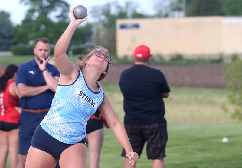 Bureau Valley's Landry Hitzler throws shot put during the Class 1A Sectional meet on Wednesday, May 8, 2024 at Bureau Valley High School.