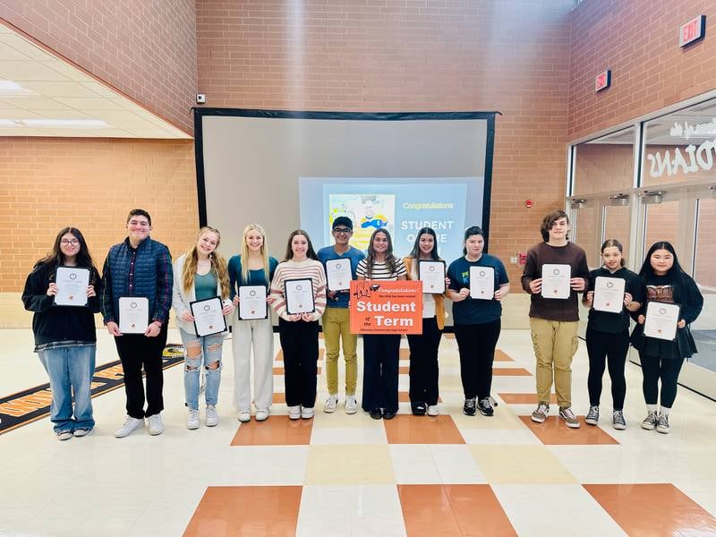 Student of the Term honorees and Minooka Community High School's south campus.