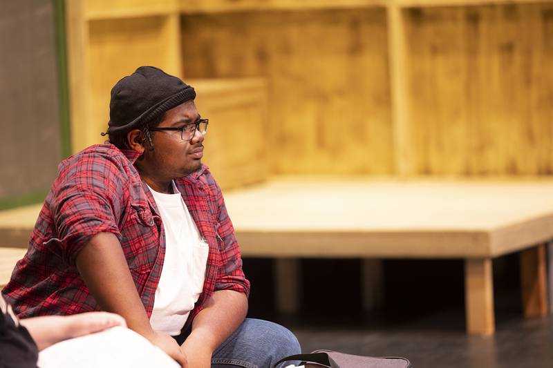 Sterling High School’s Francisco Pease, playing the part of Ned, rehearses with his drama group Wednesday, March 15, 2023.