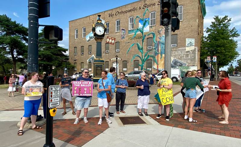 A crowd gathers in downtown DeKalb on Saturday, June 22, 2024, for a Rally for Reproductive Rights. Organizers said the event was held to mark two years since the U.S. Supreme Court overturned federal protections for abortion access, and to help mobilize voters to support pro-abortion candidates ahead of the November election.