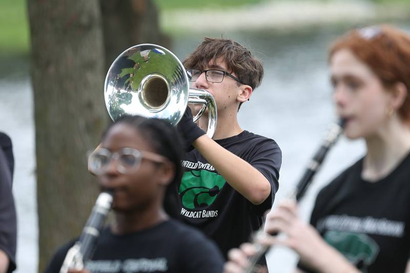 Plainfield Central’s marching band perform at Plainfield’s Memorial Day and Ceremony event on Monday, May 27, 2024.