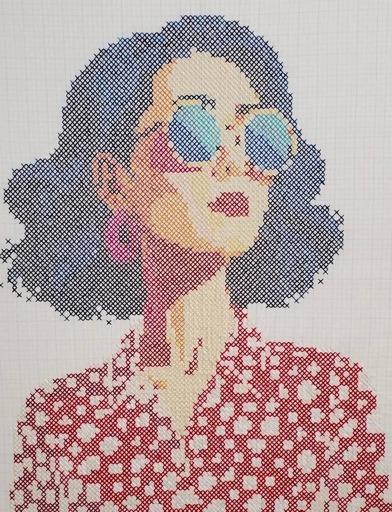 Woman in Spotted Blouse by Laura O'Connor (cross stitch)