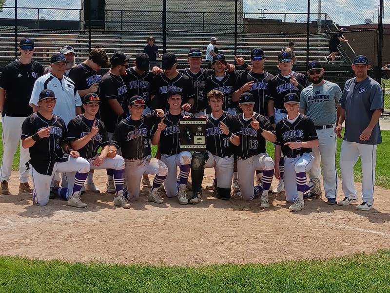 Wilmington celebrates its Class 2A Reed-Custer Regional title win.