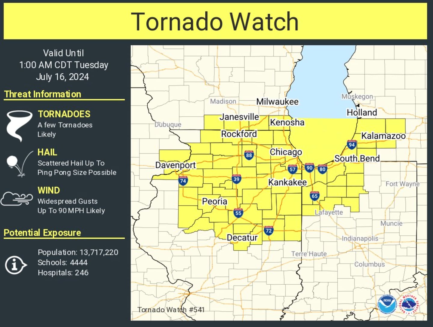 NWS watch for July 15-16, 2024.