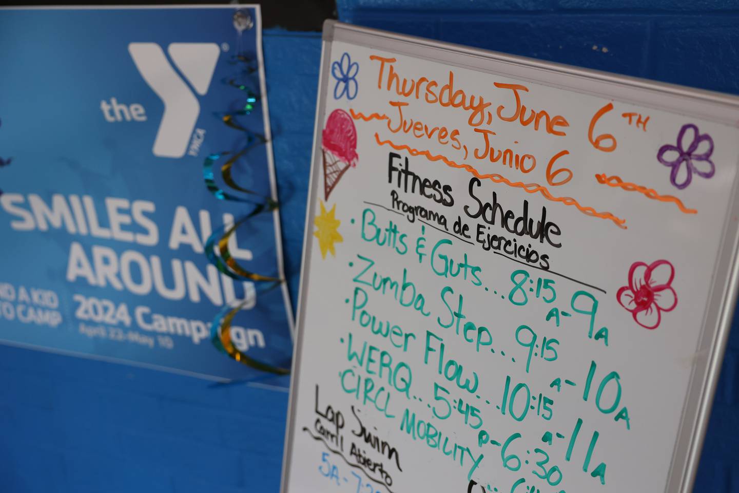 A sign of daily activities greets guest as they enter the Jerald S. Galowich YMCA in Shorewood on Thursday June 6, 2024.