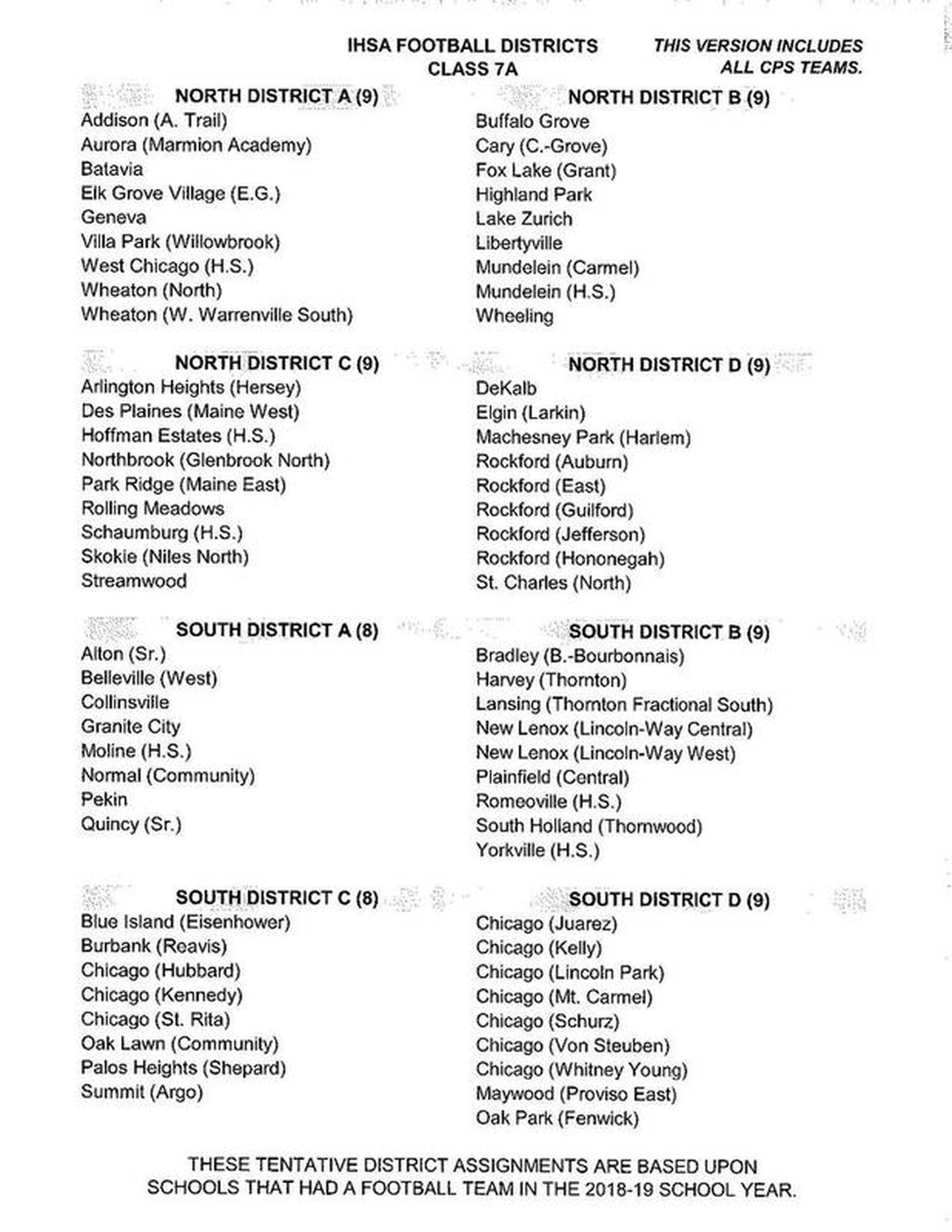 IHSA draft of football redistricting model: Class 7A