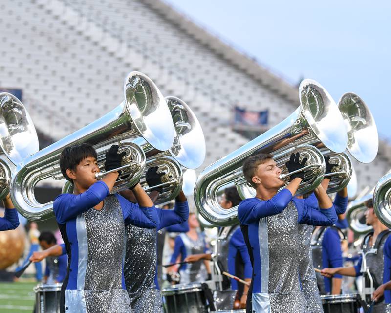 Members of the Blue Stars from La Crosse, Wisconsin, perform at the Drum Corps International Midwest Classic on Saturday, July 13, 2024, at Northern Illinois University Huskie Stadium in DeKalb.