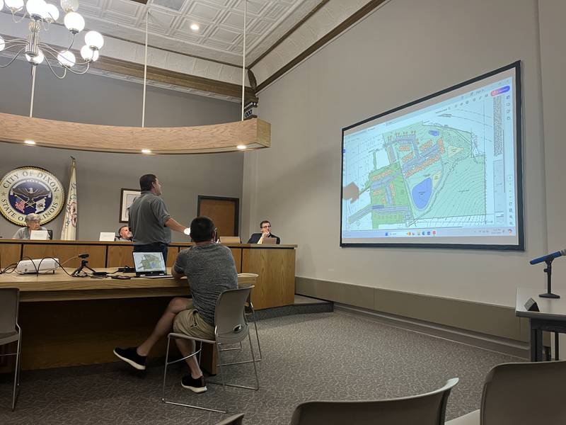 Ted Hvarre of Hvarre Development LLC presents the city of Dixon planning commission with the preliminary plat for a rental community known as Pirups Landing. Located off Taylor Court in Dixon, Hvarre's plans include the construction of detached apartments, multi unit townhomes and a community center.