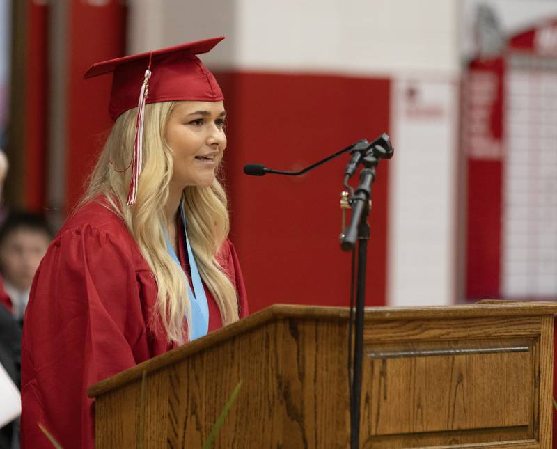 Ashlyn Yacko gives the address for the Class of 2024 during the Sunday, May 19, 2024, commencement ceremony in Streator.