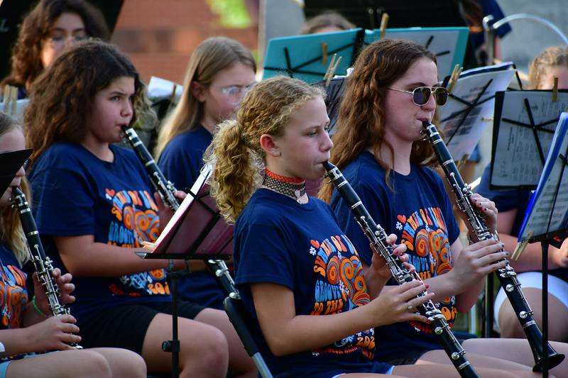 Clarinet players follow their musical notes closely for the song "Dark Adventure" on Sunday, July 14, 2024, in Princeton.