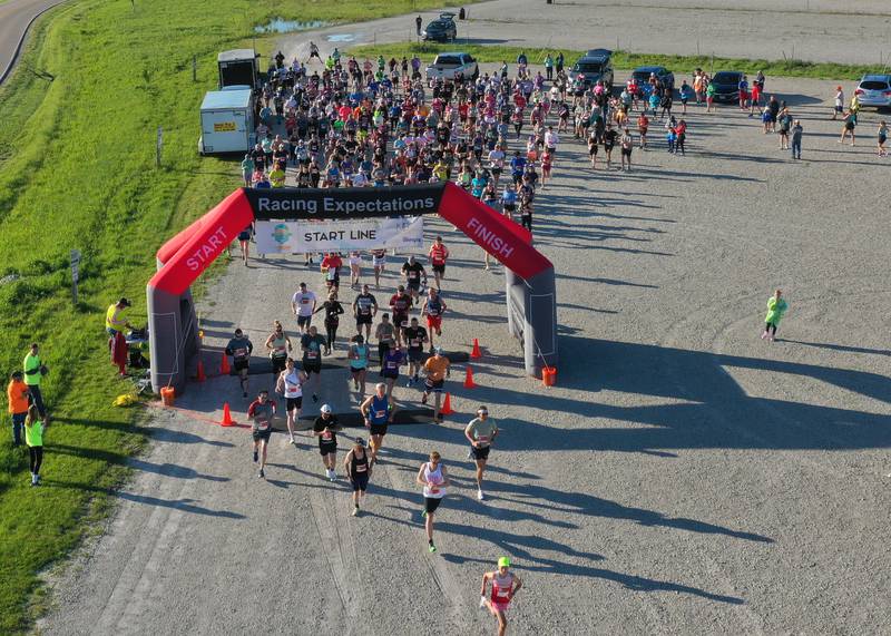 Runners begin the half marathon during the Starved Rock Marathon and Half Marathon on Saturday, May 11, 2024 at Starved Rock State Park.