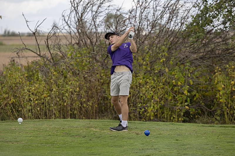 Dixon’s Steven Kitzman drives on #15 Wednesday, Sept. 27, 2023 during the class 2A golf regionals at Deer Valley Country Club.