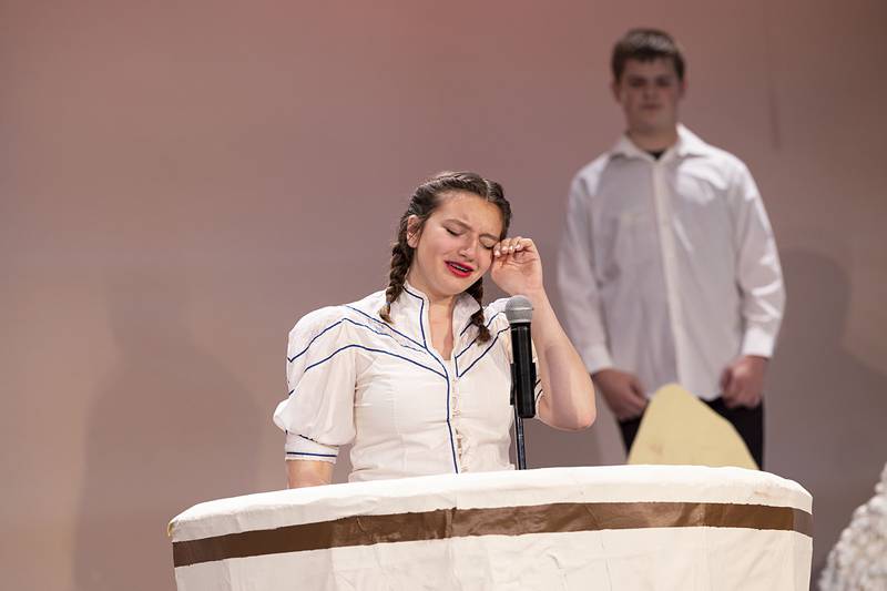 Molly Oliver, playing the part of Dorothy from Wizard of Oz, opens Dixon High School’s rendition of Fairytale Courtroom during rehearsal Tuesday, Nov. 1, 2022.