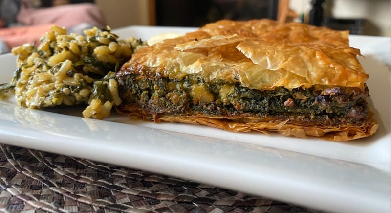 The spinach pie at The Village authentic Greek restaurant, 418 W. State St. in downtown Sycamore was a standout favorite. Two flaky and crispy layers of phyllo pastry are stuffed with creamy feta cheese, spinach and herbs and baked. Served with spinach rice. It was a hit.