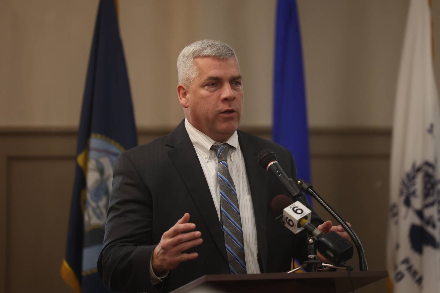 Joliet Mayor Bob O’Dekirk speaks at the Veterans Day service at the American Legion Post 1080 in Joliet on Friday.