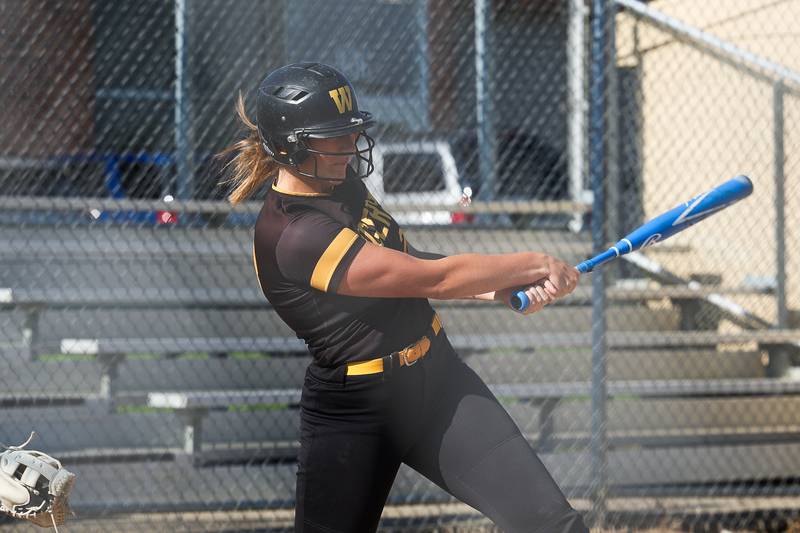 Joliet West’s Brooke Schwall connects for a solo home run against Plainfield Central on Wednesday, May 15, 2024 in Joliet.