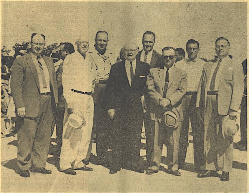 1959: Kendall County officials at the opening of Bypass Route 30 are, left to right, Oswego Township Supervisor Wayne Fosgett, Kendall County Supt. of Highways Hugh B. Belford, Oswego Township Road Commissioner Kenneth Gowran, Boulder Hill developer Donald Dise, State Sen. Merritt J. Little, Kendall County Board Chairman Russell Naden, Bristol Township Supervisor Ernest Zeiter and Kendall County Sheriff Frank Willman.