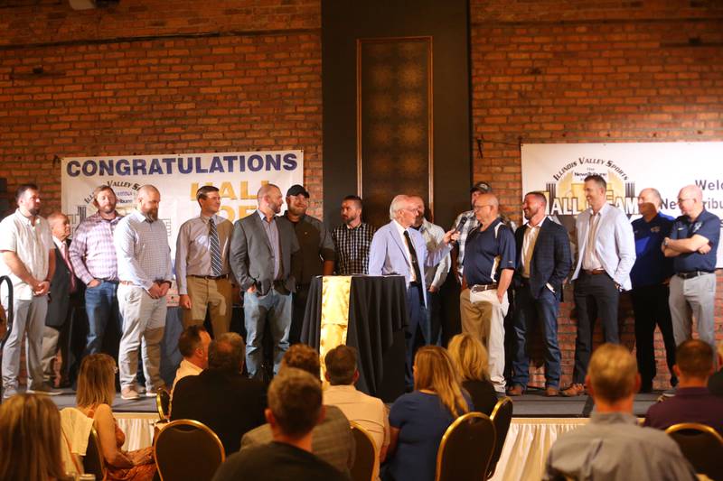 Members of the 2005 Bureau Valley football team are recognized during the Illinois Valley Sports Hall of Fame awards banquet on Thursday, June 6, 2024 at the Auditorium Ballroom in La Salle.