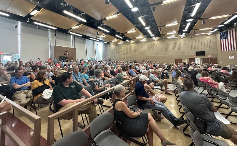 Hundreds fill the auditorium at Central Intermediate School for the  Illinois Health Facilities and Services Review Board during a hearing regarding OSF on Thursday, June 13, 2024 at Central Intermediate School in Ottawa.