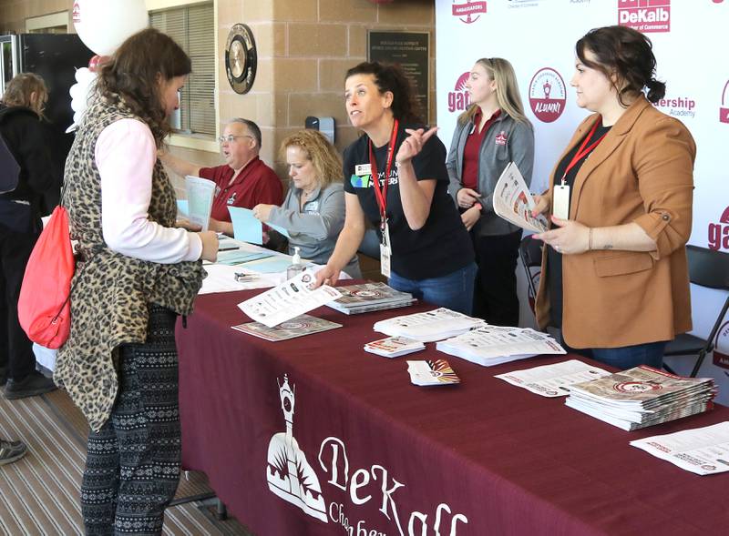 DeKalb Chamber members welcome attendees to the DeKalb Chamber of Commerce’s Local Showcase and Job Fair Thursday, April 25, 2024, at the DeKalb Sports and Recreation Center.