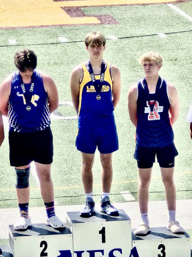 Princeton Logan’s Landen Hoffman took the top spot on the podium by winning the IESA Class 3A State discus championship.