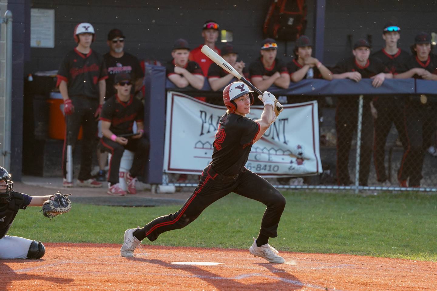 Yorkville's Aaron Klemm (22) hits an RBI single against Neuqua Valley during a Class 4A Neuqua Valley Regional semifinal baseball game at Neuqua Valley High School in Naperville on Thursday, May 23, 2024.