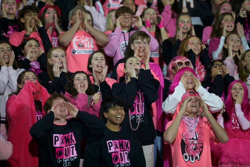 Crystal Lake Central students cheer on the Tigers against Prairie Ridge on Friday, Oct.18, 2024 in Crystal Lake.