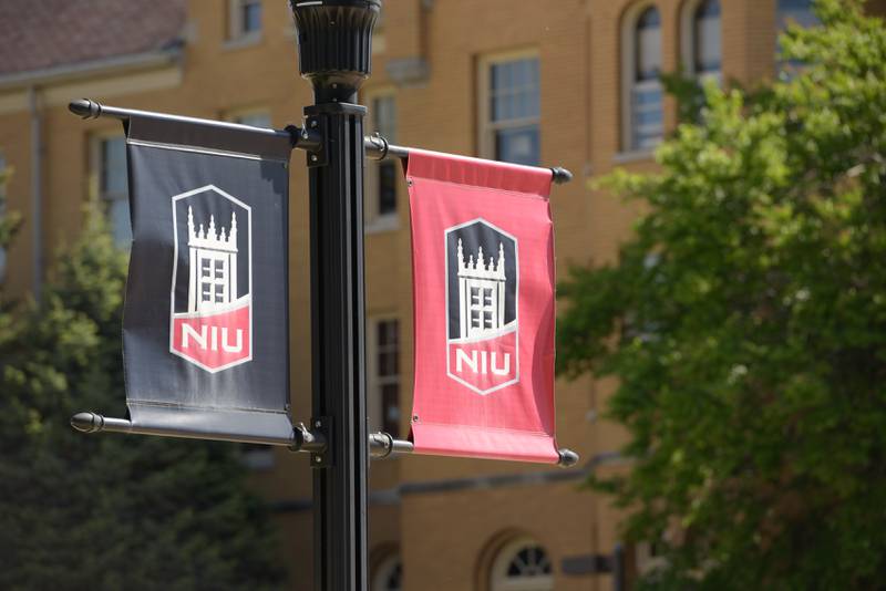 Northern Illinois University, NIU, light pole banners in DeKalb, IL on Thursday, May 13, 2021.