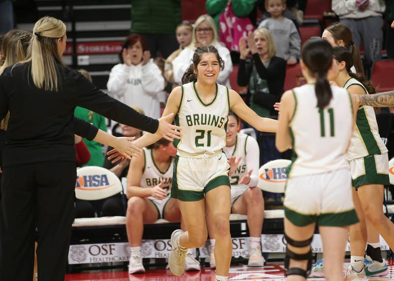 St. Bede's Lili Bosnich is introduced before the Class 1A State semifinal game on Thursday, Feb. 29, 2024 at CEFCU Arena in Normal.