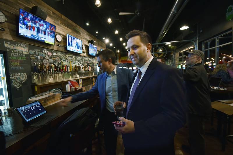 Jerry Evans at his election watch party at Global Brew Tap House in St. Charles on Tuesday night, March 19, 2024.