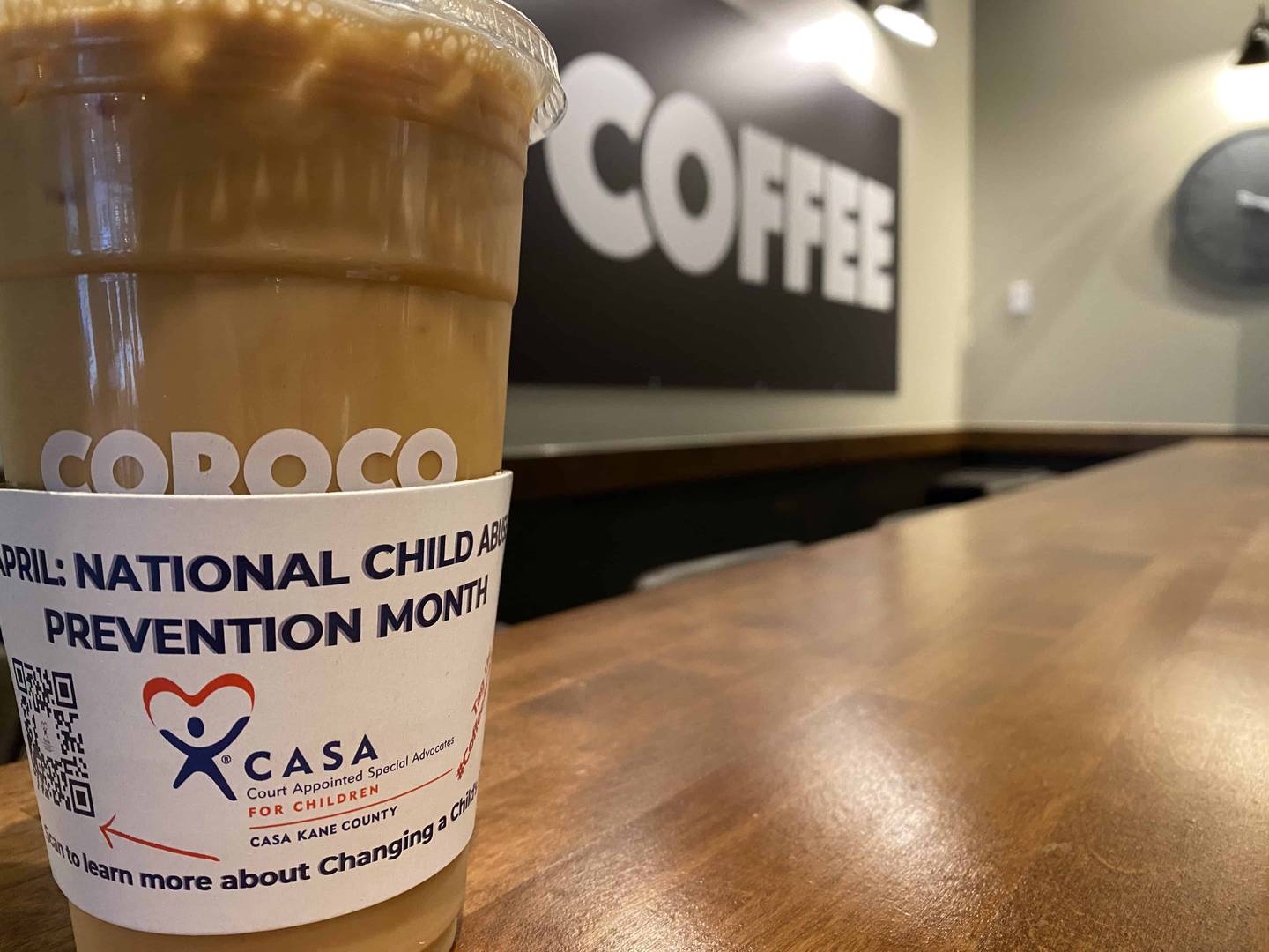To raise awareness during Child Abuse Prevention Month, CASA of Kane County asked coffee shops throughout Kane County to partner with them and distribute coffee sleeves throughout the month of April.