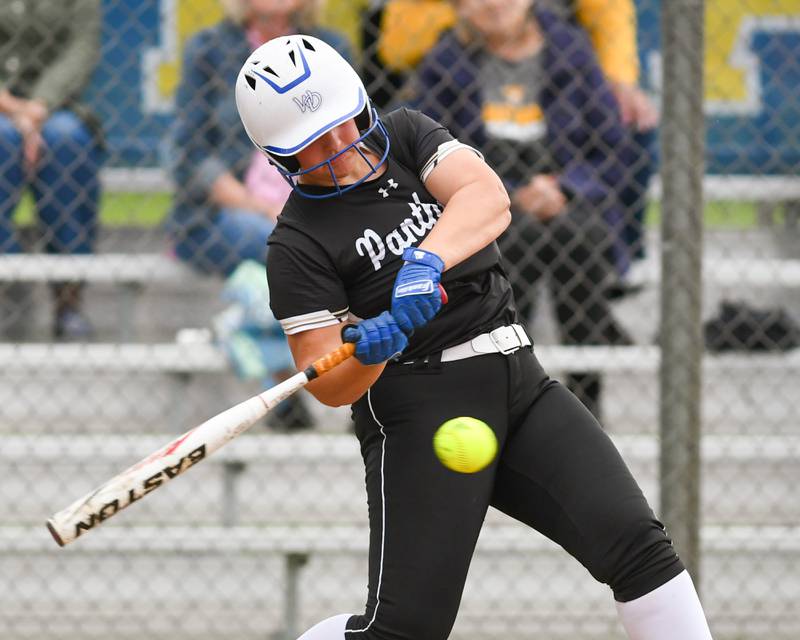 Glenbard North's Ava Kozlovsky (2) makes contact with the ball during the game on Monday May 13, 2024, while traveling to take on Wheaton North High School.