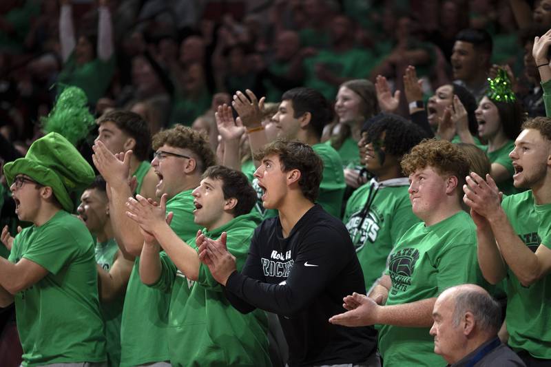 Rock Falls fans cheer on their team as they compete against Breese Mater Dei in the 2A state semifinal Friday, Nov. 10, 2023 at CEFCU Arena in Normal.