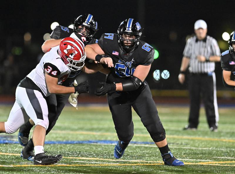 Lincoln-Way East's Nick Bafia in action during a non-conference game against Maine South on Friday, Aug. 30, 2024, at Frankfort. (Dean Reid for Shaw Local News Network)